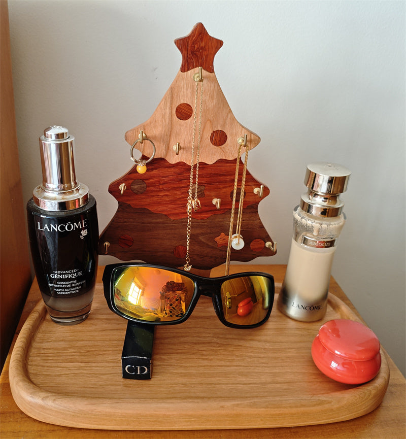 Wooden Christmas Tree Desk Organizer - Mini Key & Jewelry Hooks
