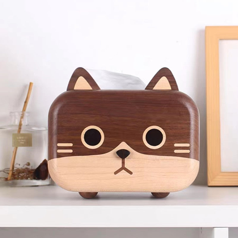 Wooden Cute Big Face Cat Tissue Boxes, Unique Decorative Ideas For Gifts
