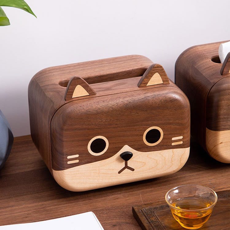 Wooden Cute Big Face Cat Tissue Boxes, Unique Decorative Ideas For Gifts