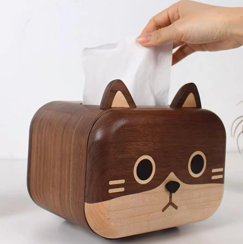 Wooden Cute Big Face Cat Tissue Boxes, Unique Decorative Ideas For Gifts