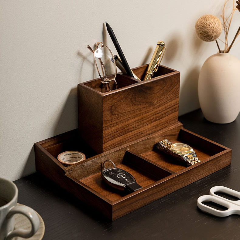 Wooden Desktop Storage Box, Black Walnut Classic Design – More Angle