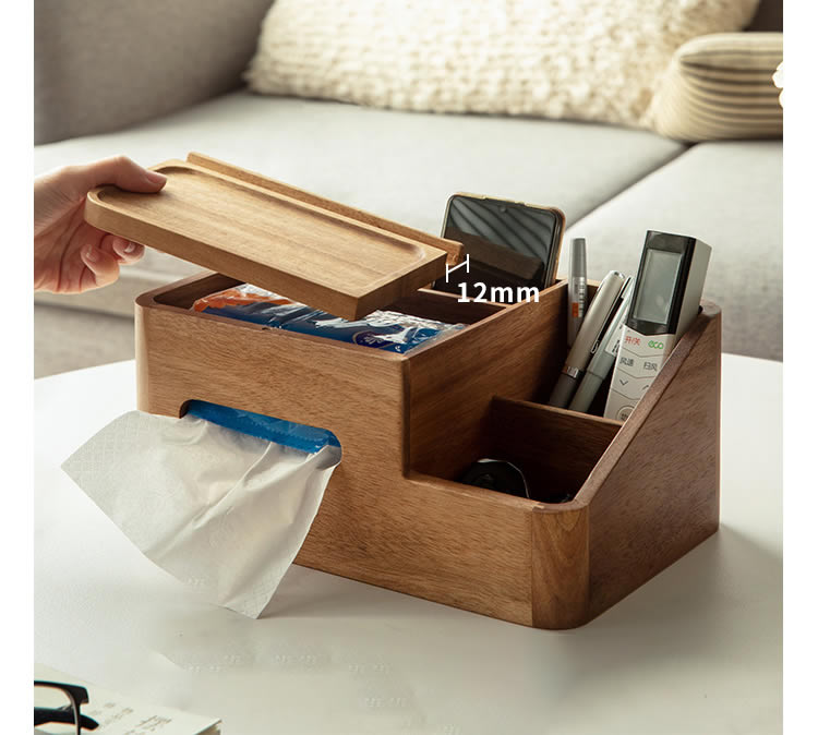 Wooden Desktop Storage Box, Tissue Box, Mobile Phone Holder
