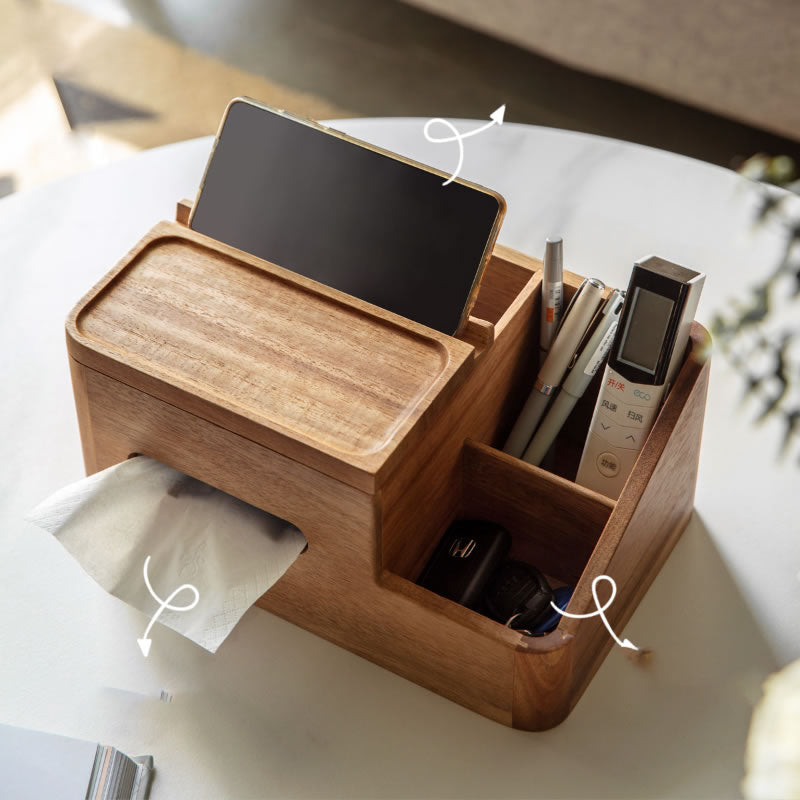 Wooden Desktop Storage Box, Tissue Box, Mobile Phone Holder