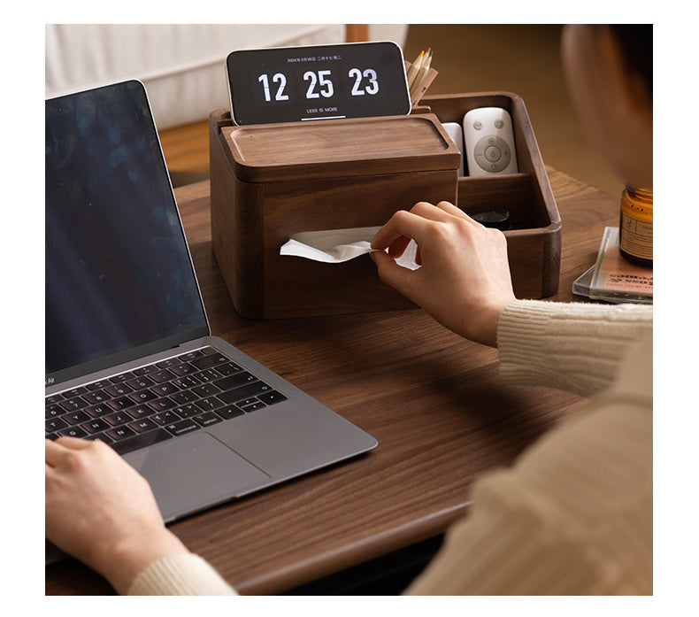 Wooden Desktop Storage Box, Tissue Box, Mobile Phone Holder