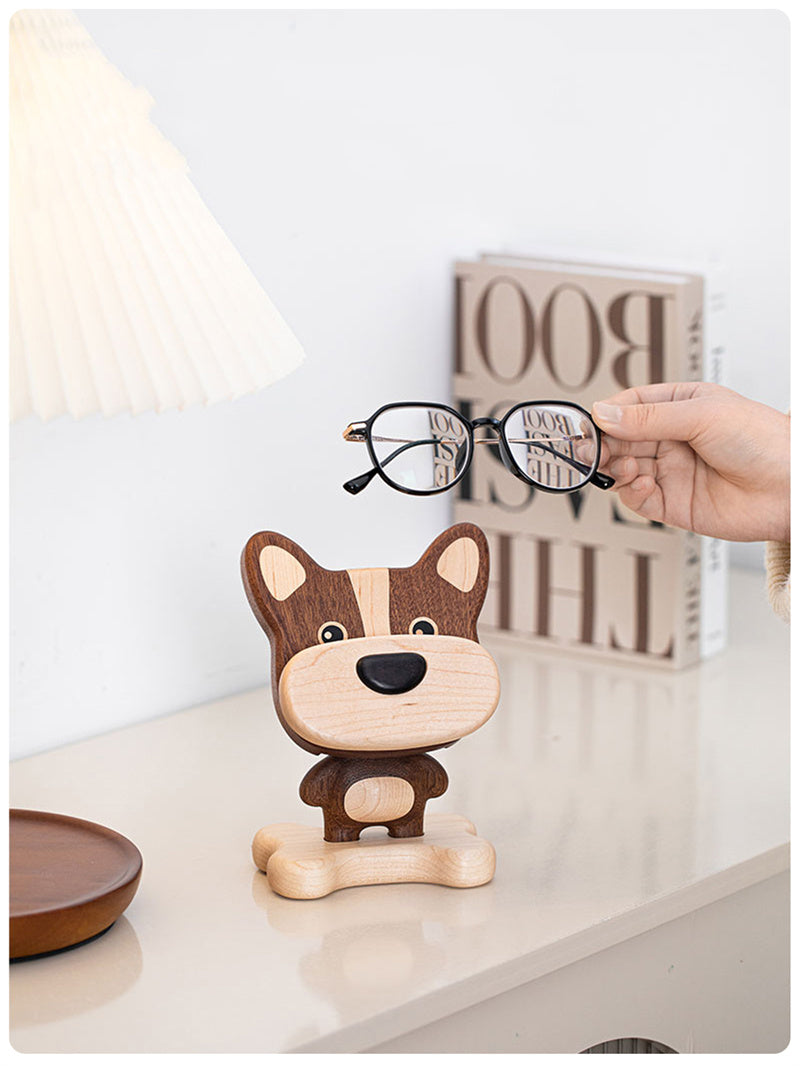 Wooden Dog Phone & Glasses Holder - Funny Desk Organizer & Ornaments