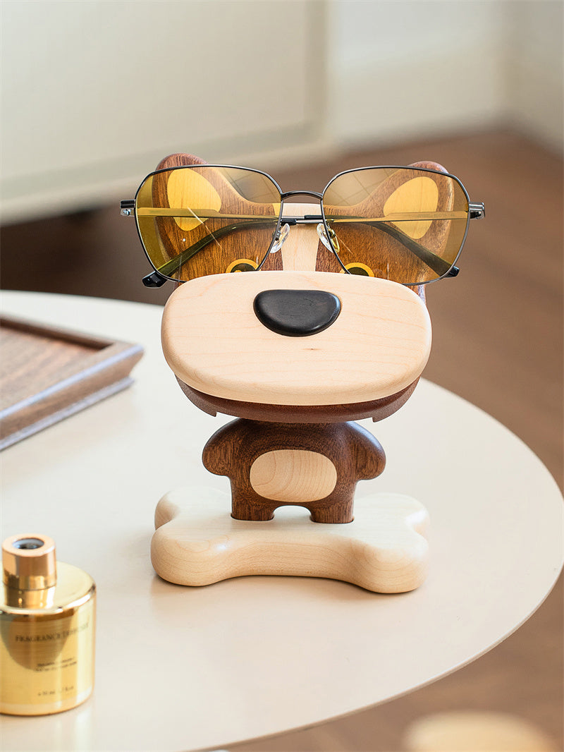 Wooden Dog Phone & Glasses Holder - Funny Desk Organizer & Ornaments