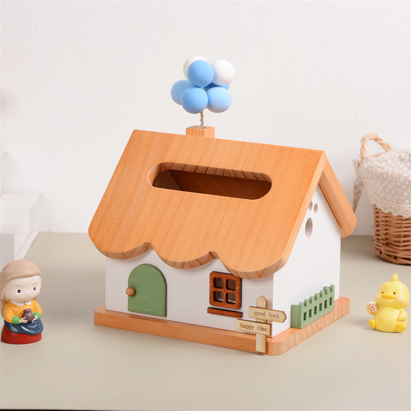 Wooden Fairy House Tissue Box - Rustic Fairy Tale Decorative Tissue Holder for Living Room & Kids Room