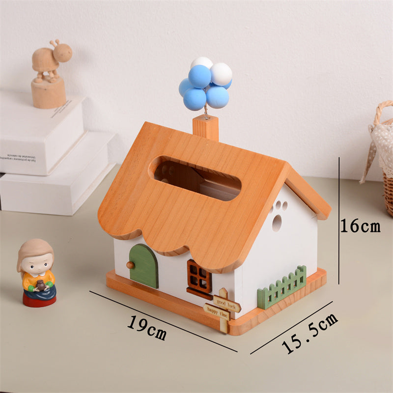 Wooden Fairy House Tissue Box - Rustic Fairy Tale Decorative Tissue Holder for Living Room & Kids Room