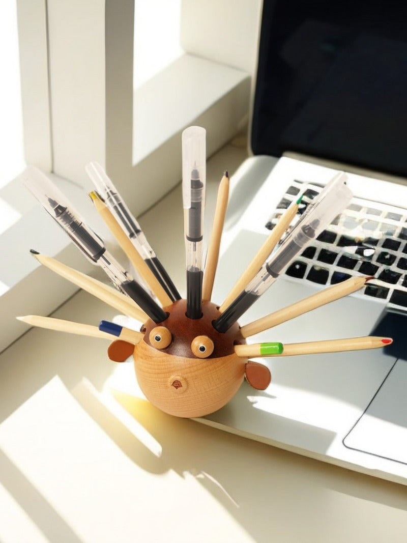 Wooden Fathead Fish Multi-Slot Pen Holder: Unique and Practical Desk O ...