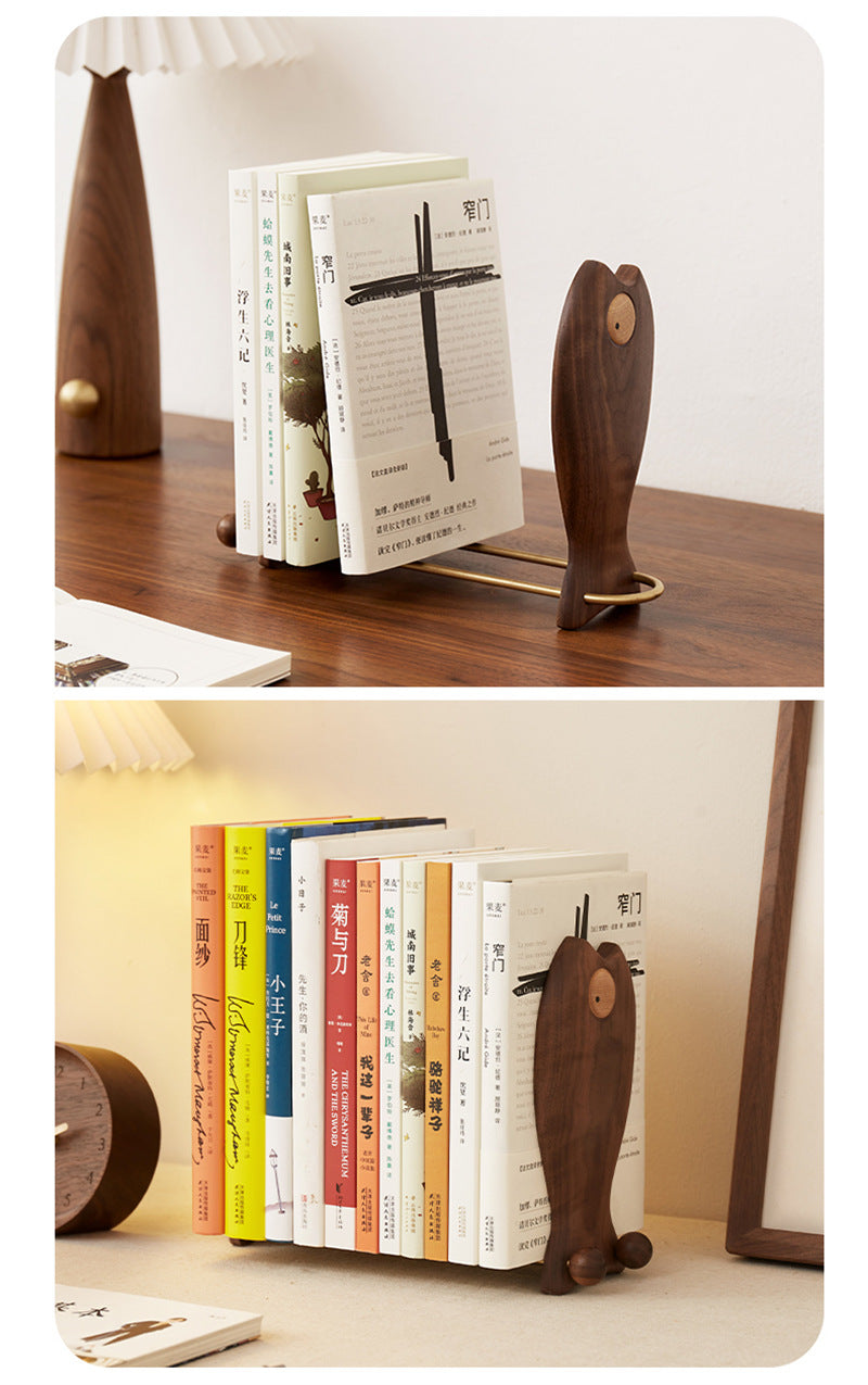 Wooden Strange Fish Study Bookends, Office Desktop Decoration