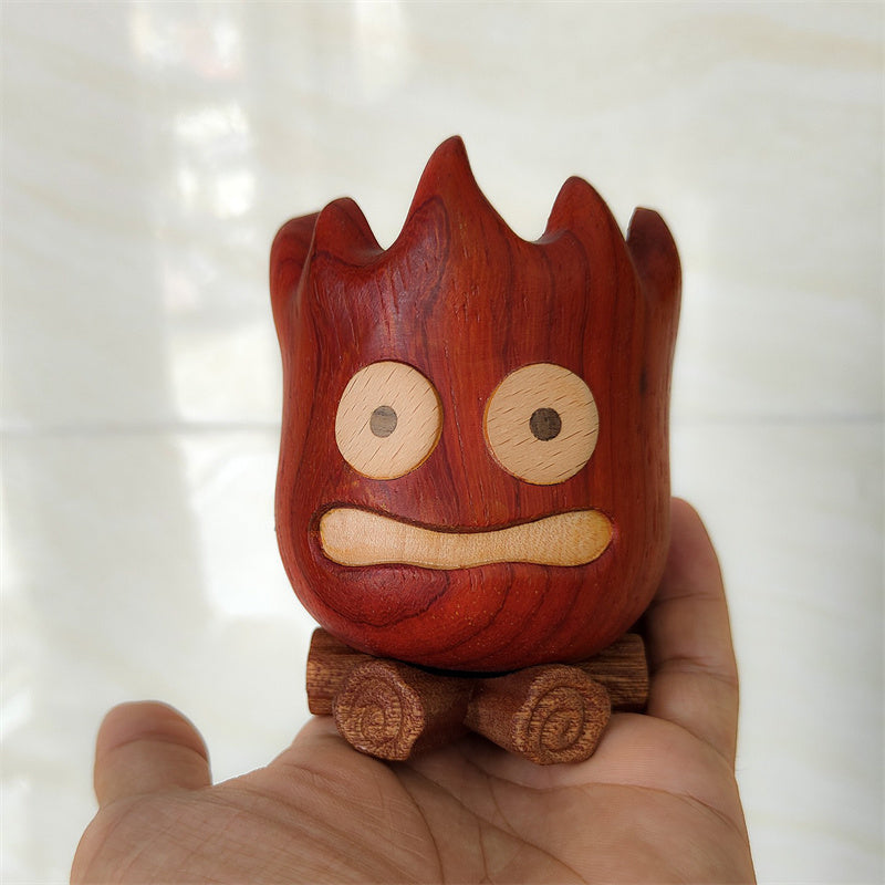 Wooden Flame Pen Holder, Creative Desk Organizer with Handcrafted Design