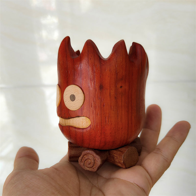 Wooden Flame Pen Holder, Creative Desk Organizer with Handcrafted Design