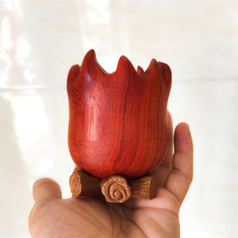 Wooden Flame Pen Holder, Creative Desk Organizer with Handcrafted Design