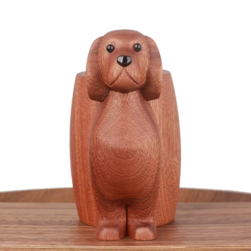 Wooden Golden Retriever Pen Holder - Cute Office Desk Organizer
