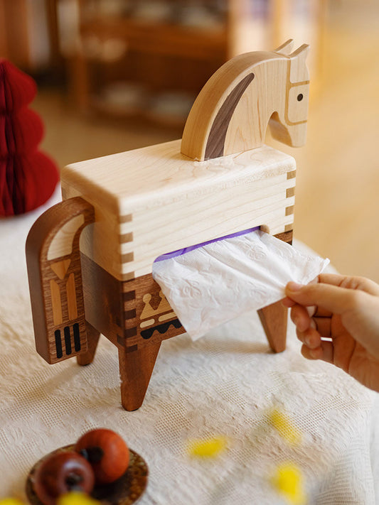 Wooden Horse Tissue Box - Handcrafted Wood Tissue Holder for Home & Dining Table