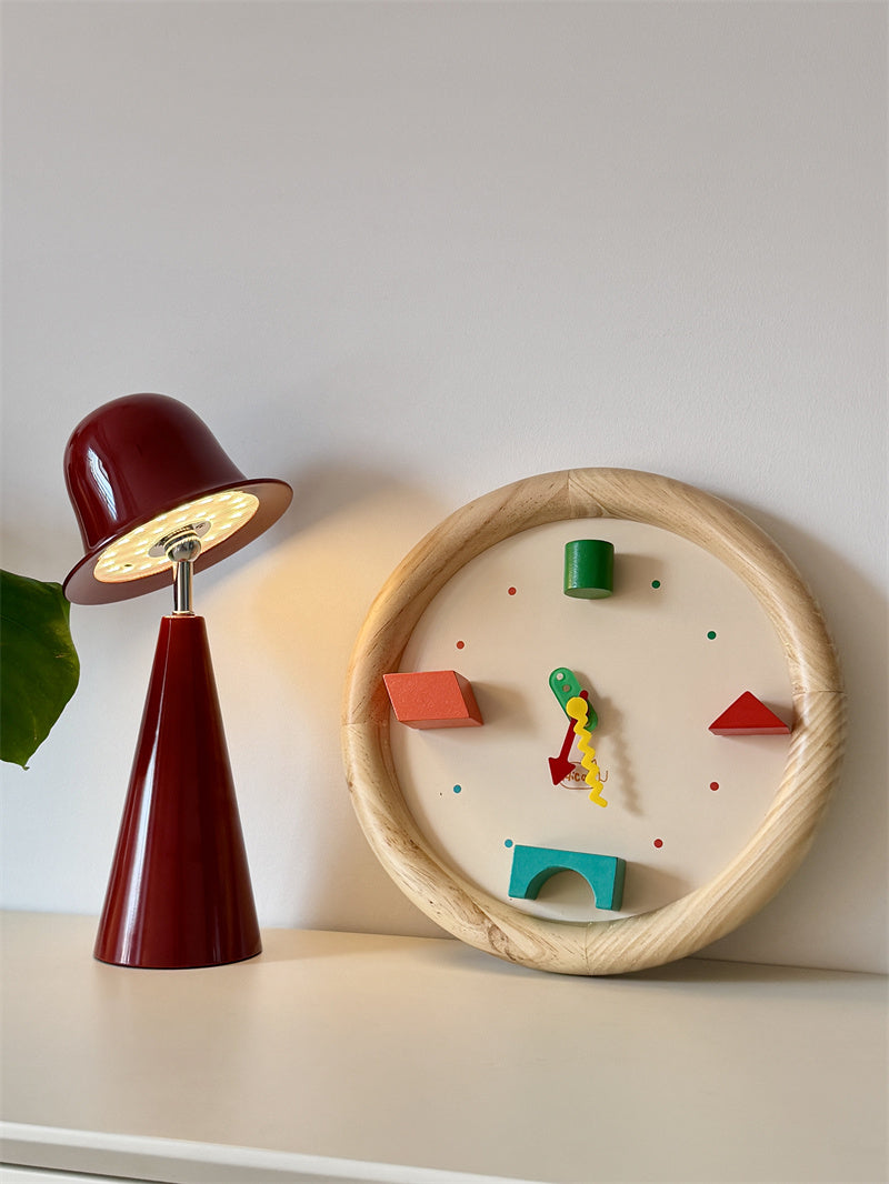 Wooden Kids Wall Clock, 3D Geometric Building Block Decor Clock, Silent Non‑Ticking Wall Watch