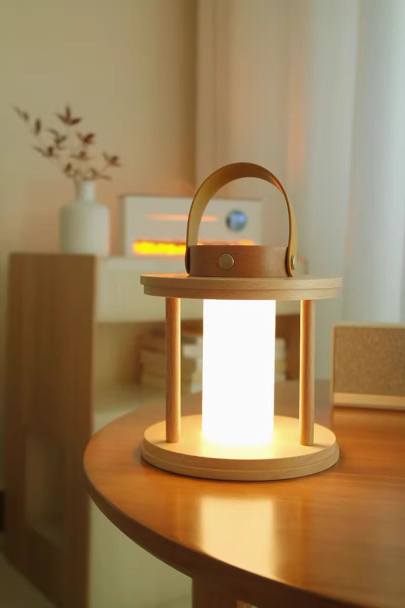 Wooden Lantern Table Lamp - Portable Rechargeable,Outdoor Camping Lights