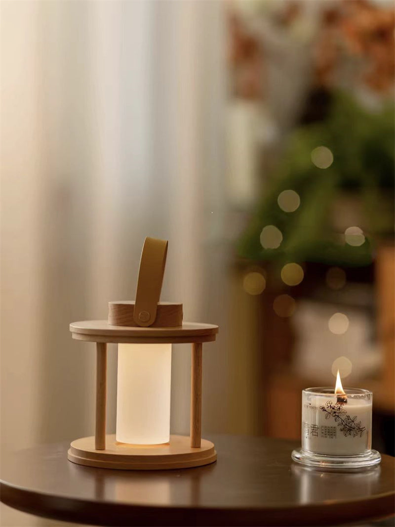 Wooden Lantern Table Lamp - Portable Rechargeable,Outdoor Camping Lights