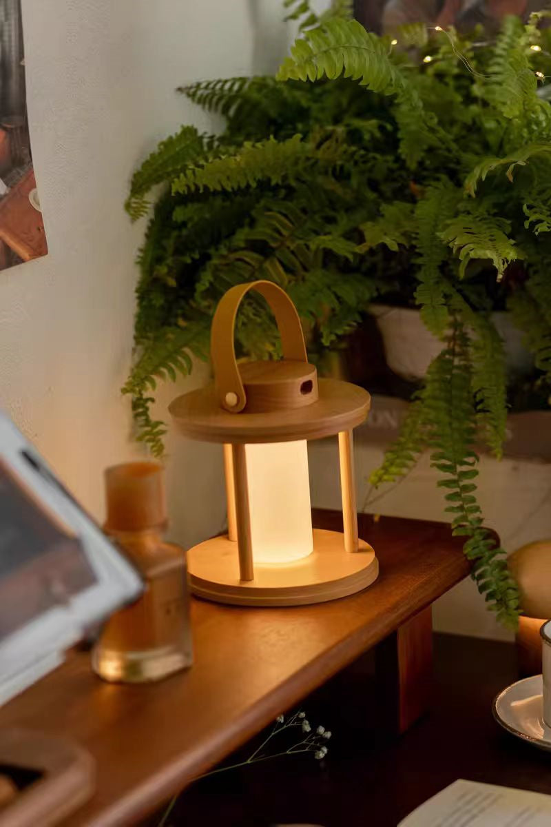 Wooden Lantern Table Lamp - Portable Rechargeable,Outdoor Camping Lights