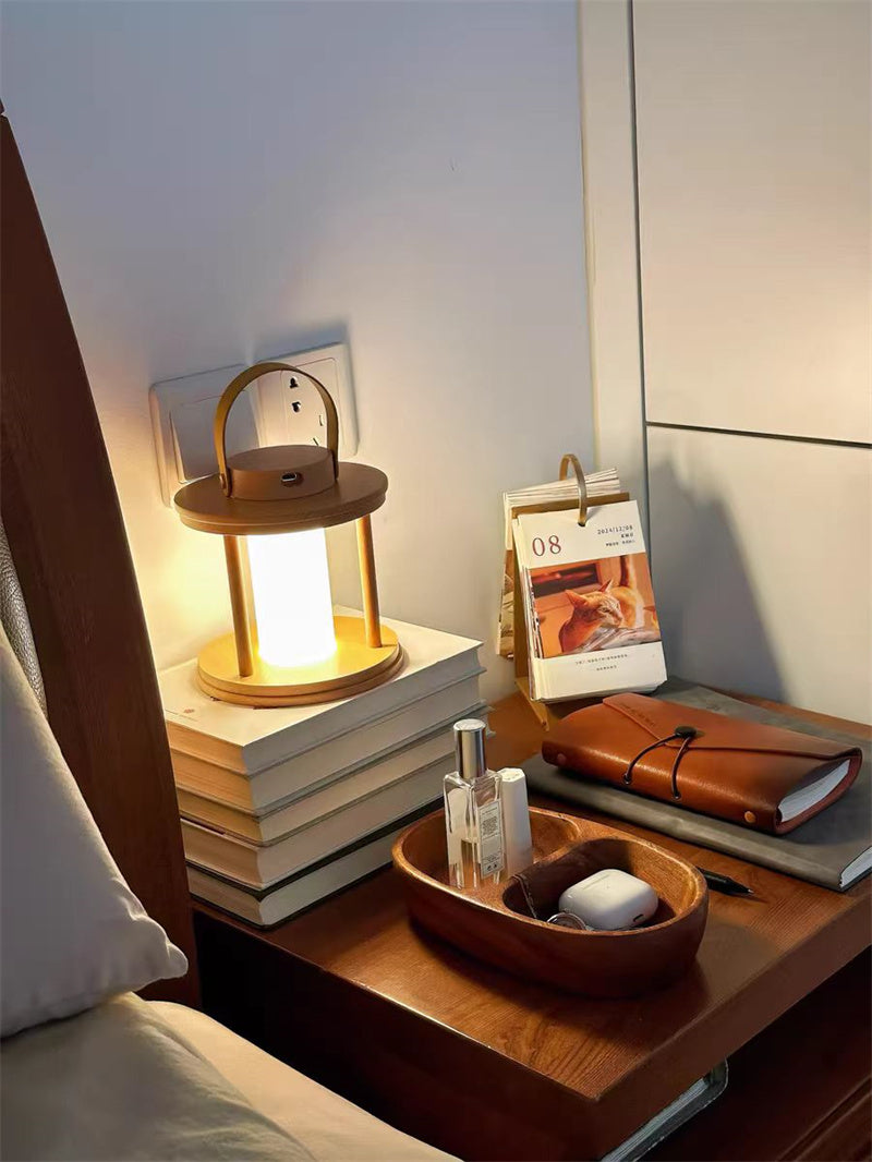 Wooden Lantern Table Lamp - Portable Rechargeable,Outdoor Camping Lights