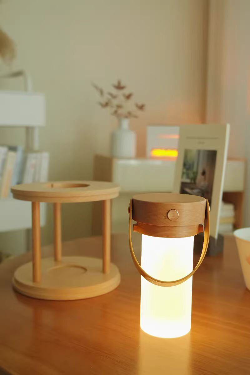 Wooden Lantern Table Lamp - Portable Rechargeable,Outdoor Camping Lights