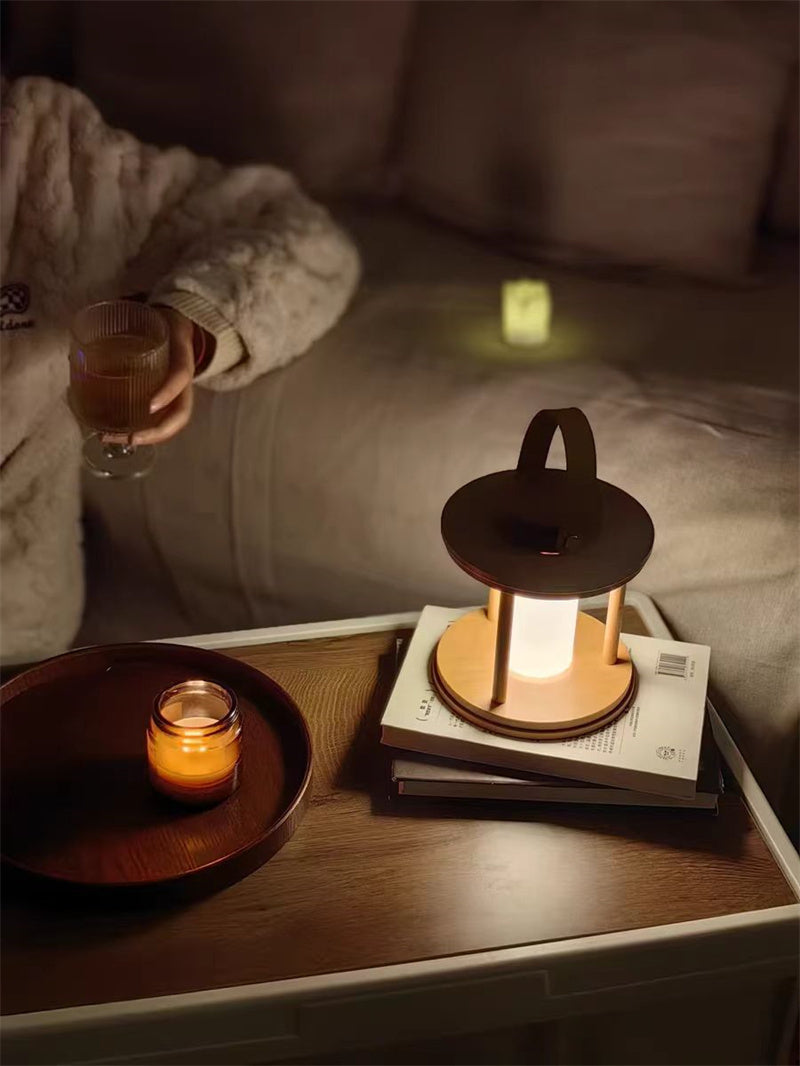 Wooden Lantern Table Lamp - Portable Rechargeable,Outdoor Camping Lights