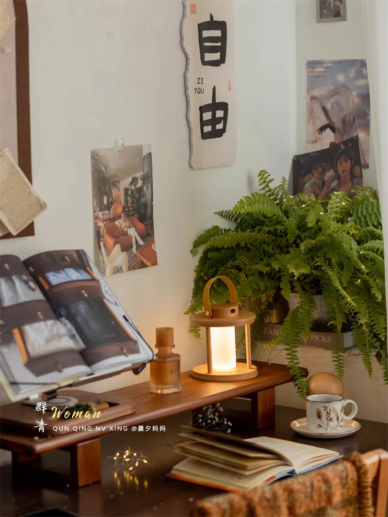 Wooden Lantern Table Lamp - Portable Rechargeable,Outdoor Camping Lights