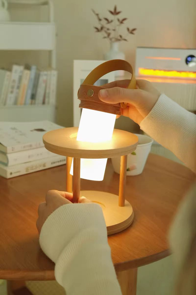 Wooden Lantern Table Lamp - Portable Rechargeable,Outdoor Camping Lights