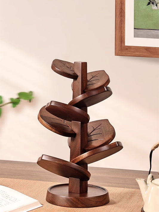 Wooden Leaf - Shaped Coasters with Holder, Heat - Resistant Cup Mats