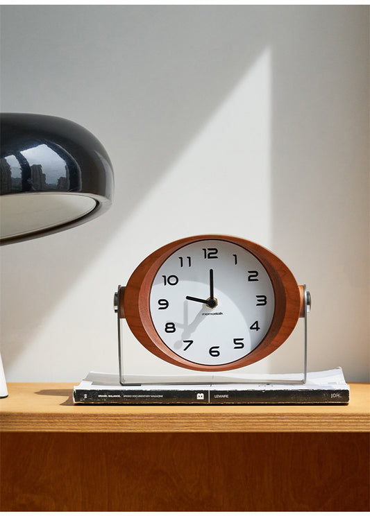 Wooden Oval Table Clock, Modern Silent Desk Clock,Art Office Home Decoration