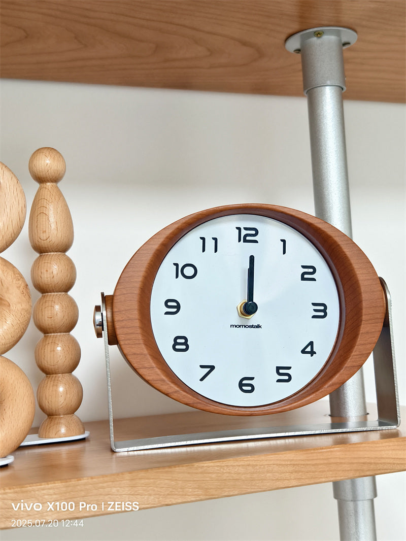 Wooden Oval Table Clock, Modern Silent Desk Clock,Art Office Home Decoration