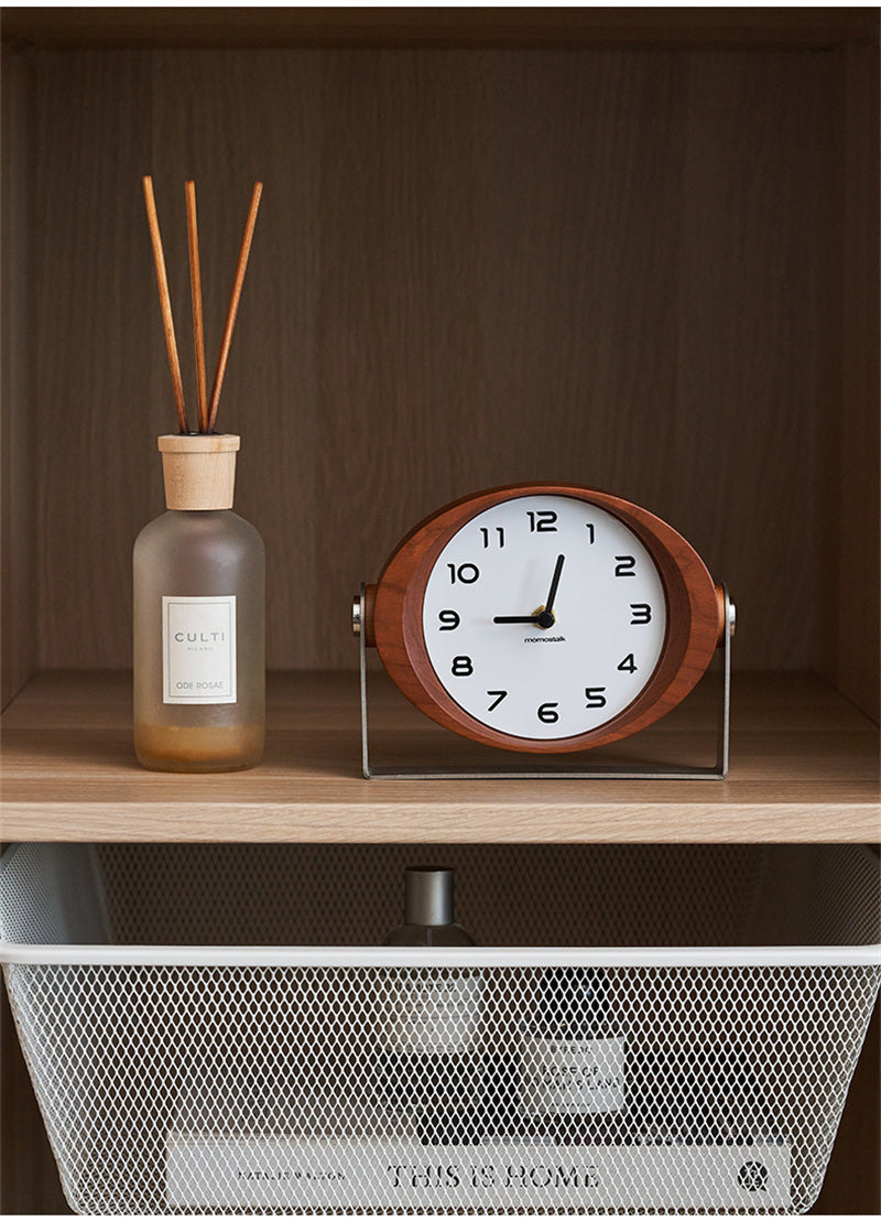 Wooden Oval Table Clock, Modern Silent Desk Clock,Art Office Home Decoration