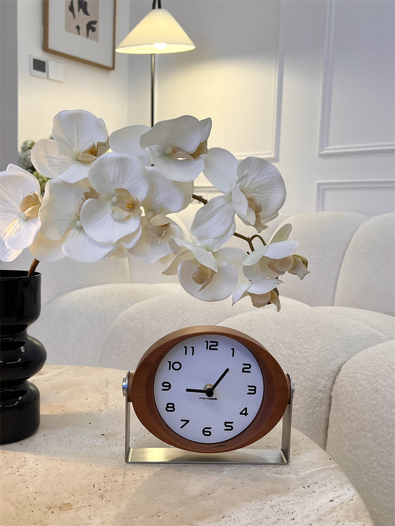 Wooden Oval Table Clock, Modern Silent Desk Clock,Art Office Home Decoration