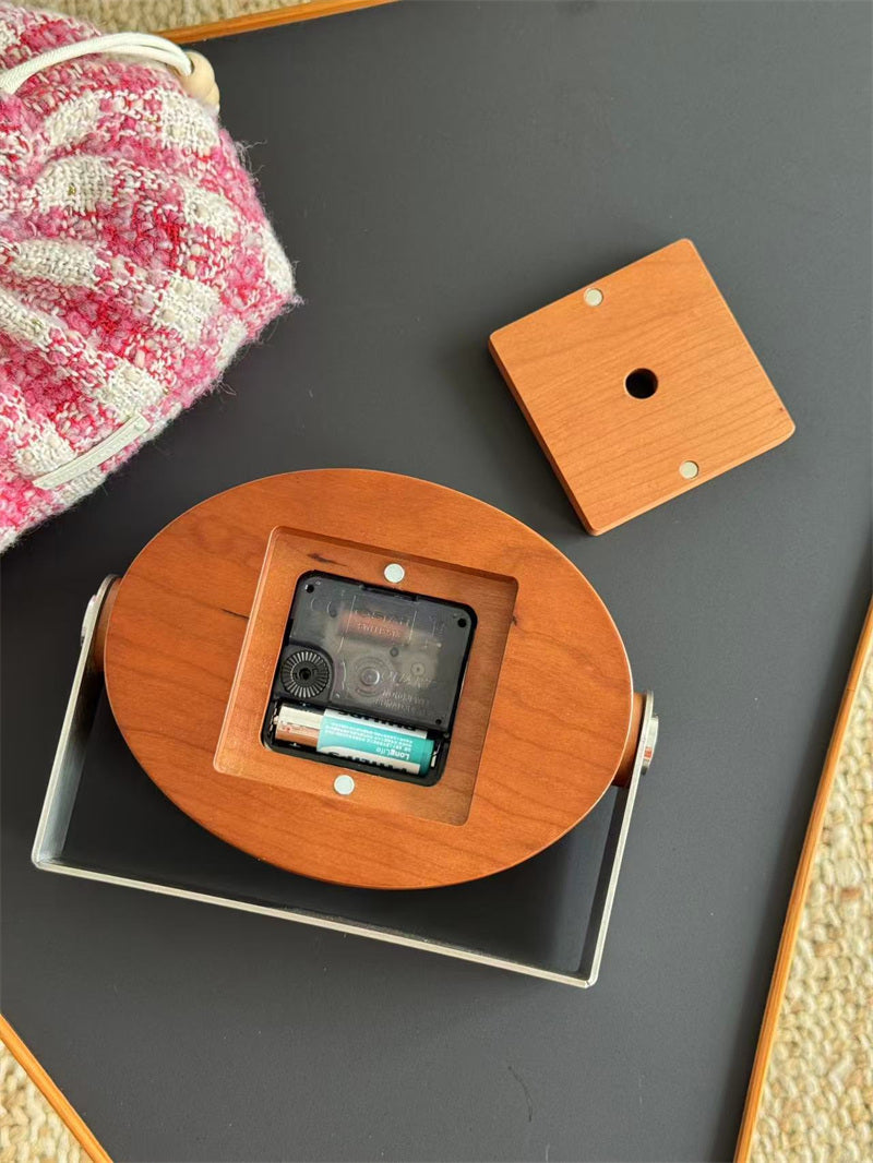 Wooden Oval Table Clock, Modern Silent Desk Clock,Art Office Home Decoration