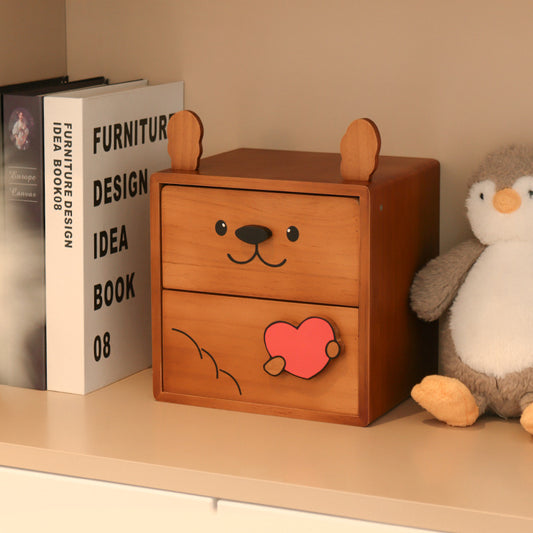 Wooden Puppy Storage Box – 2-Drawer Organizer for Jewelry, Stationery & Trinkets
