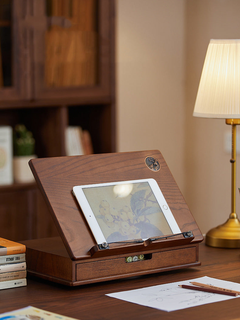 Reading Table Rack Wooden Reading Rack, Ipad Painting Stand, Drawer Storage Box – More Angle