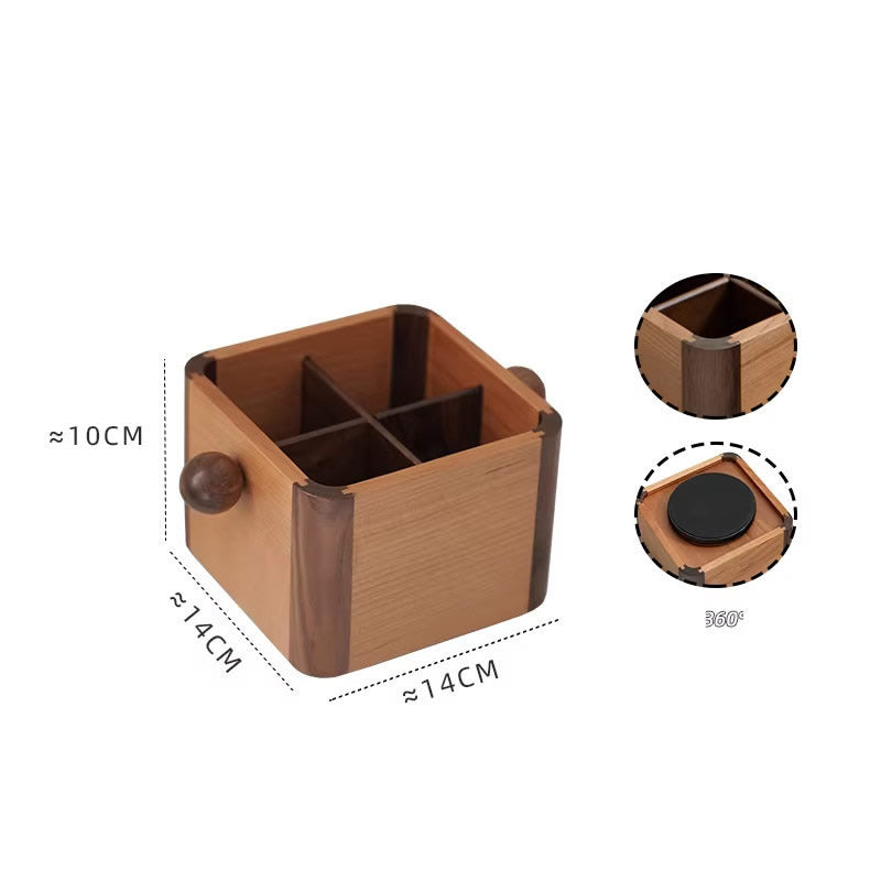 Wooden Remote Control Holder - Multi-Compartment Cherry & Walnut Organizer Box for TV Remotes & Small Accessories