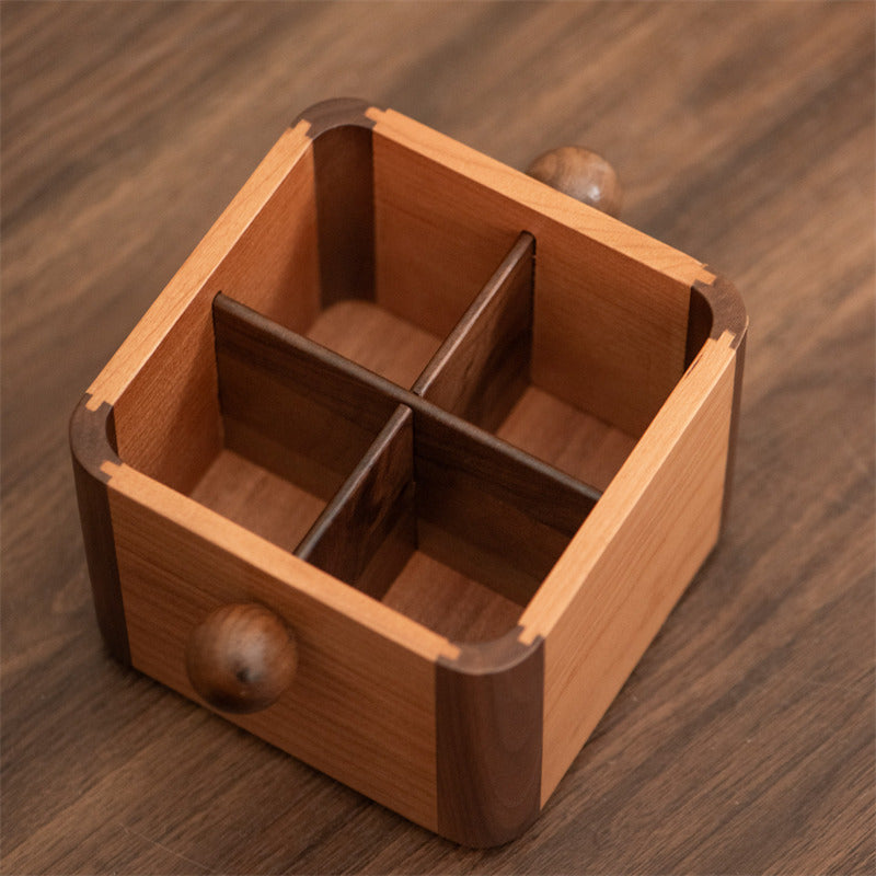 Wooden Remote Control Holder - Multi-Compartment Cherry & Walnut Organizer Box for TV Remotes & Small Accessories