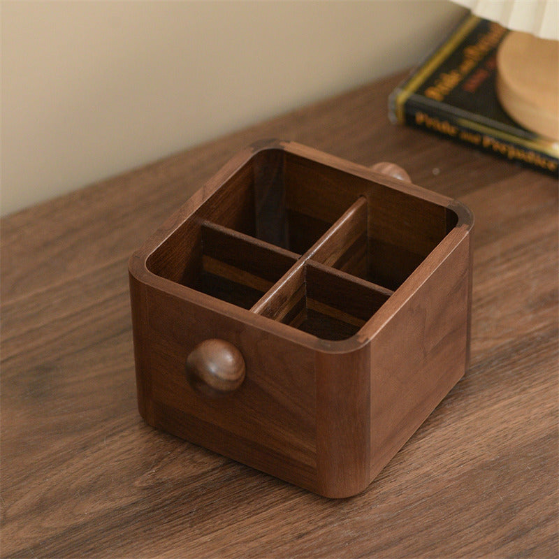 Wooden Remote Control Organizer with 360° Rotating Base, Desk Office Supplies Storage Box