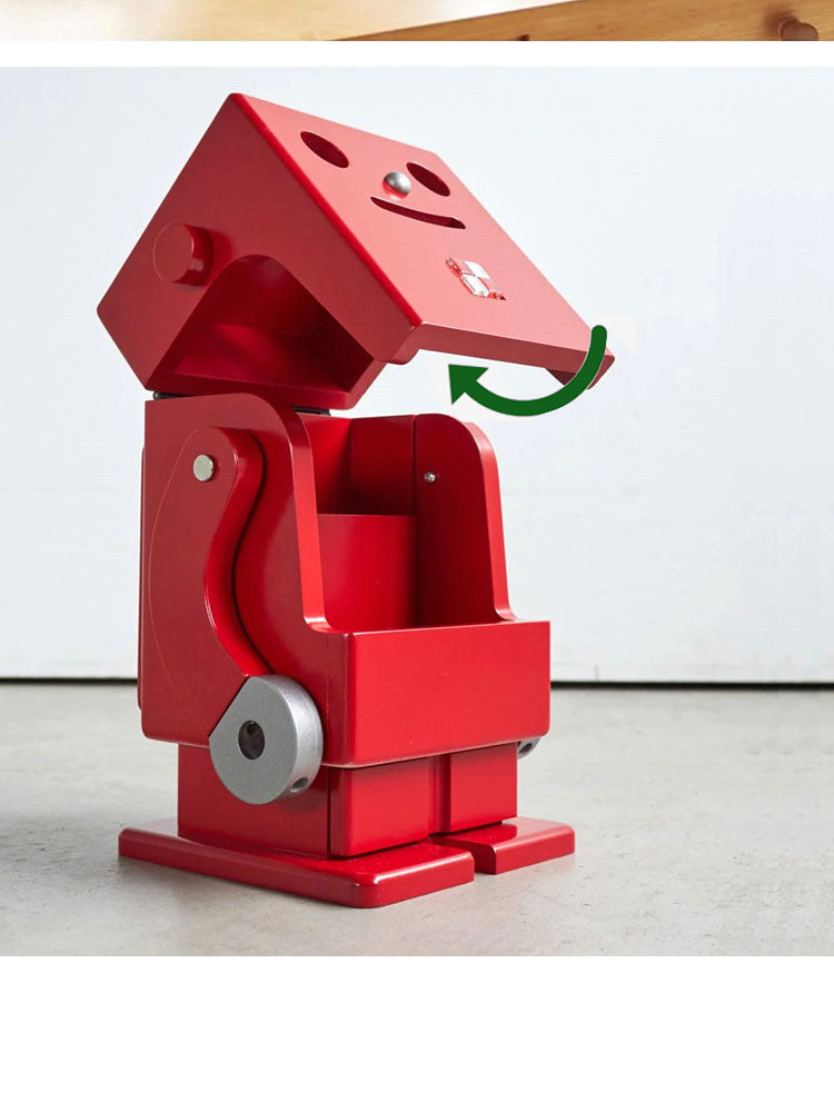 Wooden Robot Desk Organizer: Vibrant and Practical Stationery Storage