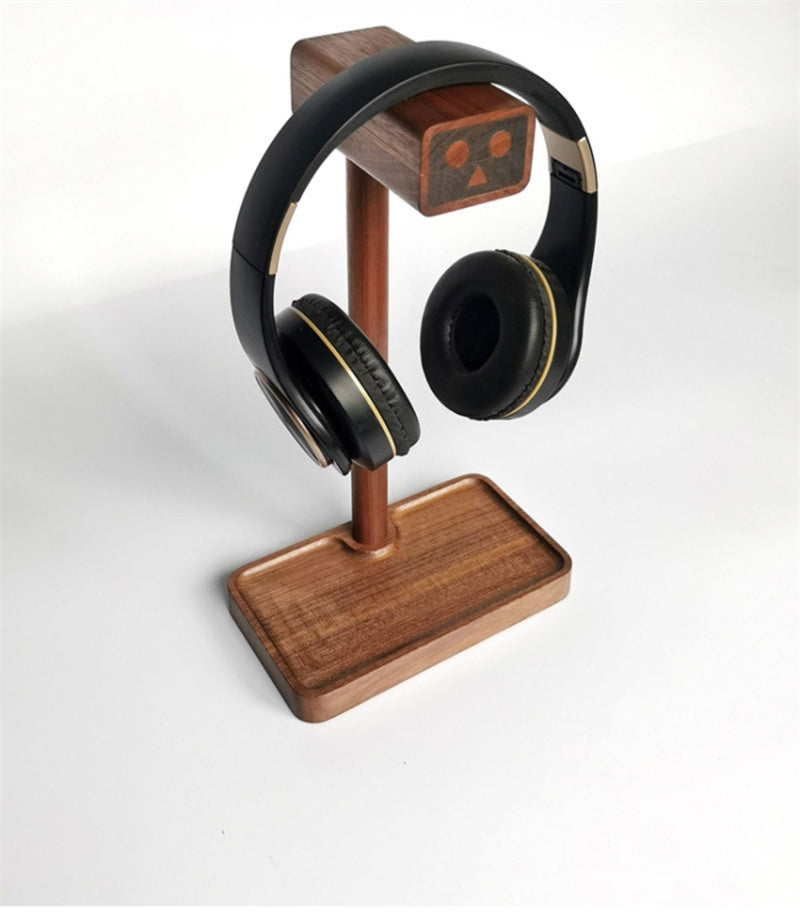 Wooden Robot Headphone Stand with Storage Tray - Cute & Functional Headset Holder for Desk Organization