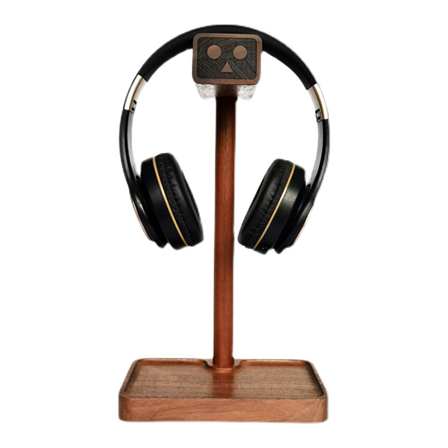 Wooden Robot Headphone Stand with Storage Tray - Cute & Functional Headset Holder for Desk Organization