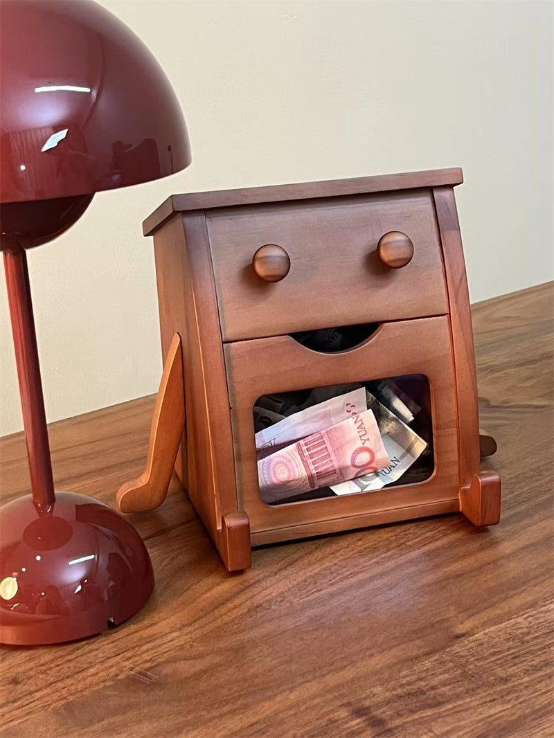 Wooden Robot Piggy Bank - Transparent Savings Jar , Creative Gifts,Bedroom Decoration