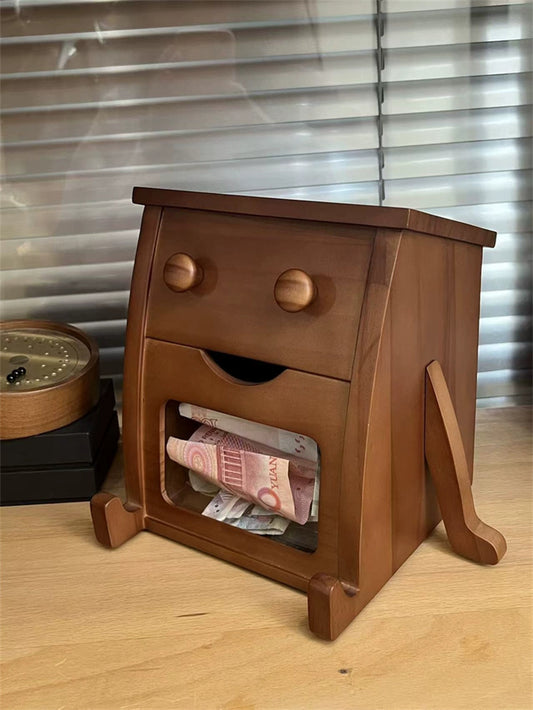 Wooden Robot Piggy Bank - Transparent Savings Jar , Creative Gifts,Bedroom Decoration