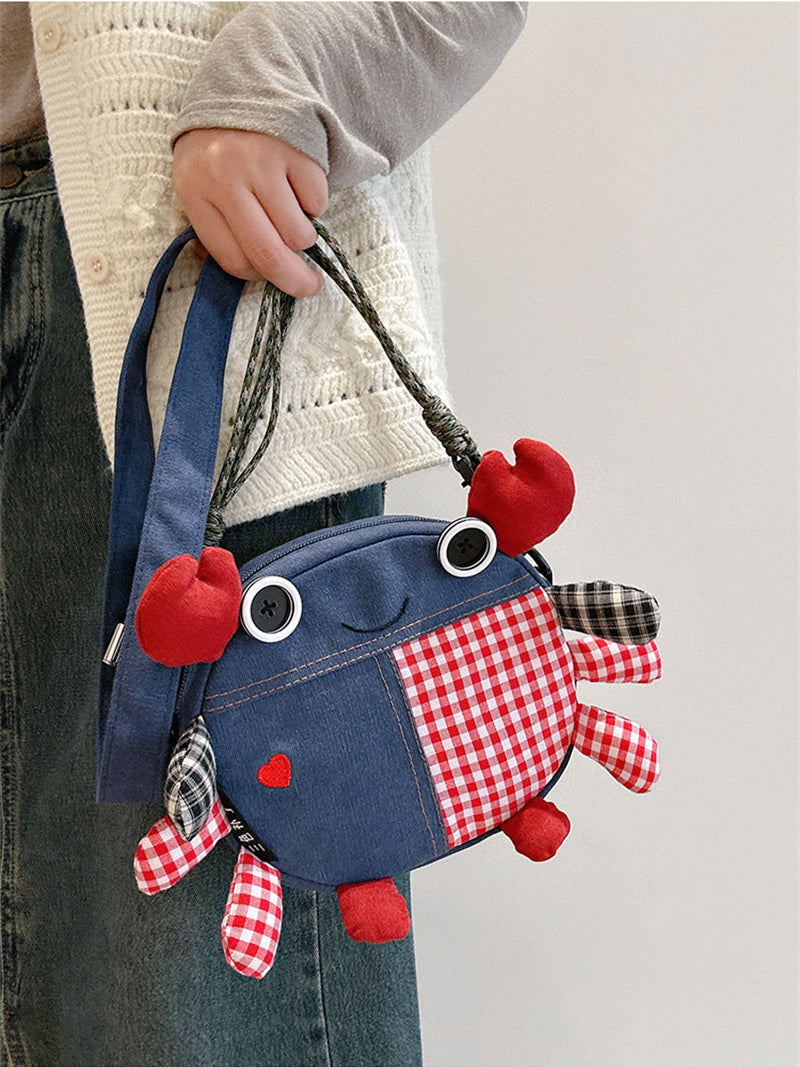 Cute Crab-Shaped Denim Crossbody Bag - Multi-Way Shoulder/Mobile Phone Pouch