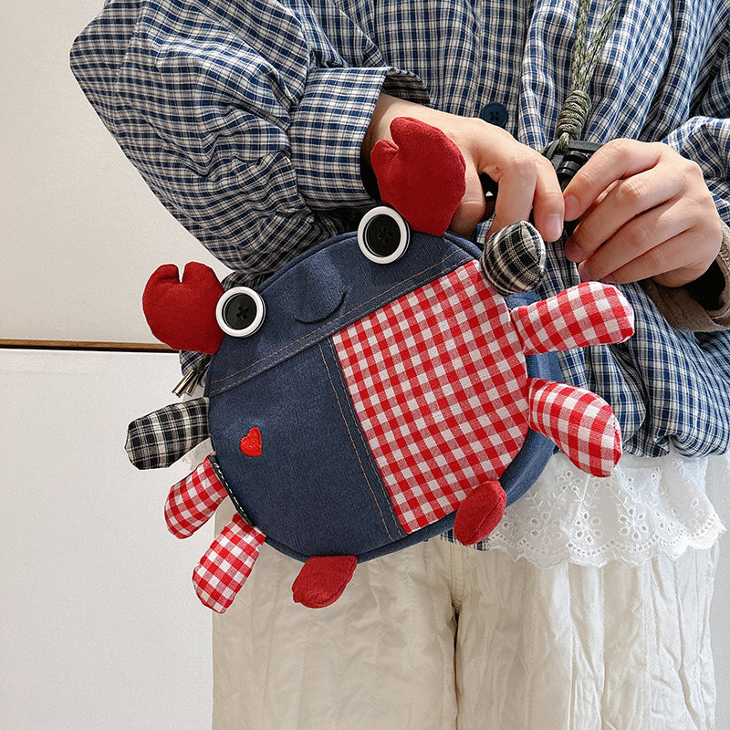 Cute Crab-Shaped Denim Crossbody Bag - Multi-Way Shoulder/Mobile Phone Pouch