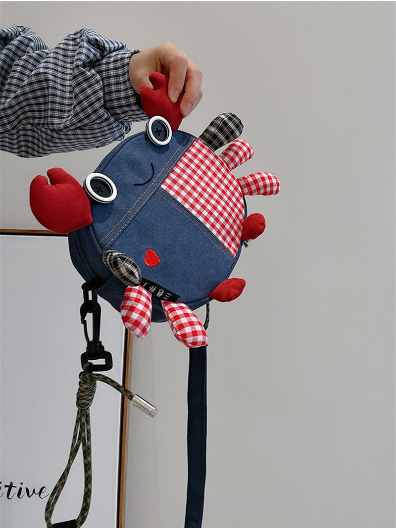 Cute Crab-Shaped Denim Crossbody Bag - Multi-Way Shoulder/Mobile Phone Pouch