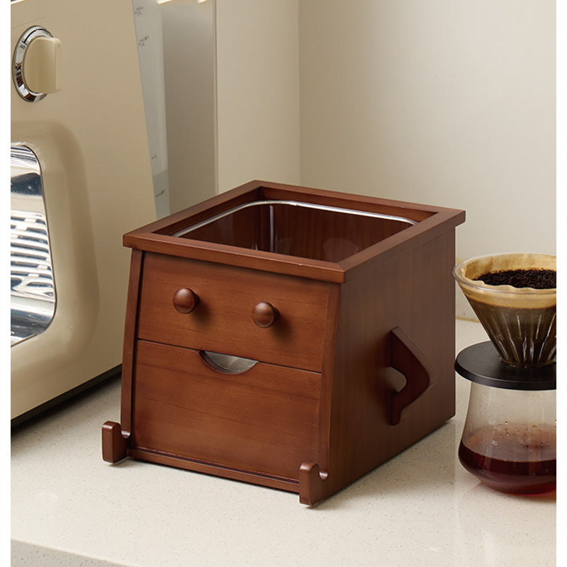 Wooden Robot Trash Can with Drawer - Desktop Storage Bin for Kitchen Countertops & Office Desks