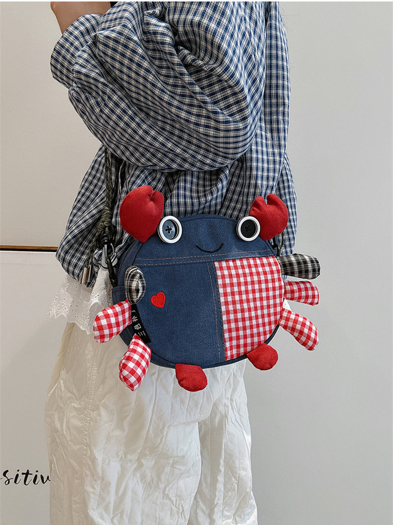 Cute Crab-Shaped Denim Crossbody Bag - Multi-Way Shoulder/Mobile Phone Pouch
