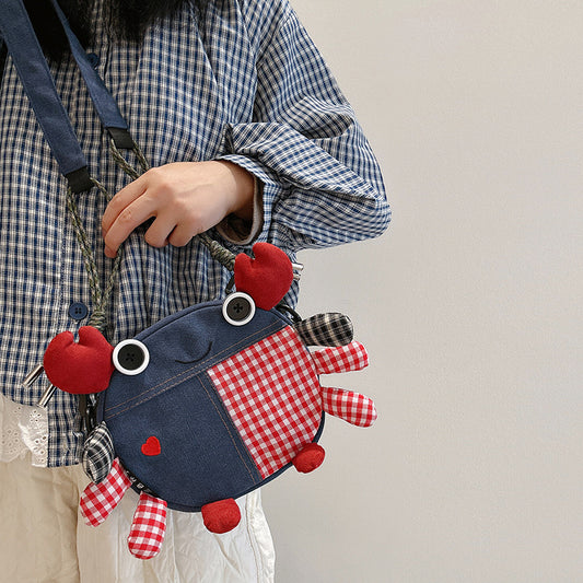 Cute Crab-Shaped Denim Crossbody Bag - Multi-Way Shoulder/Mobile Phone Pouch